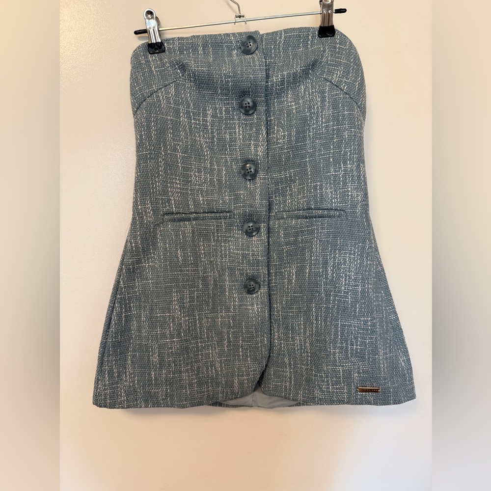 Missguided blue boucle xs strapless top